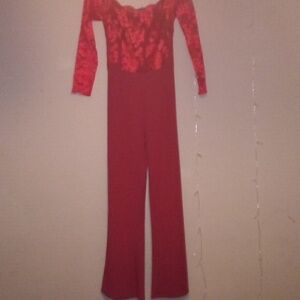 Elegant Red Lace Jumpsuit